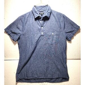 Express Shirt Mens Medium Blue Micro Dots Short Sleeve Collared Denim Look